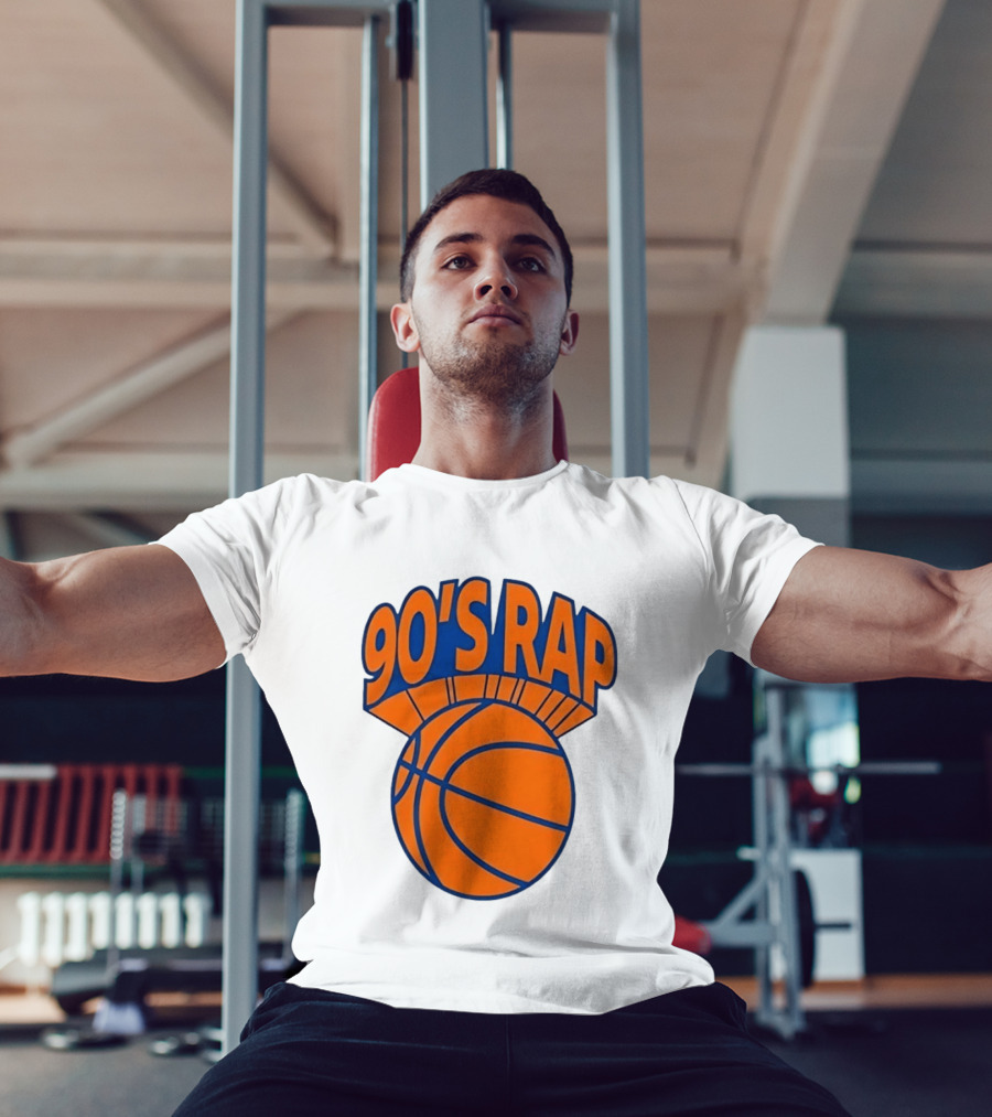 90's Rap Basketball Bold Orange Blue T-Shirt