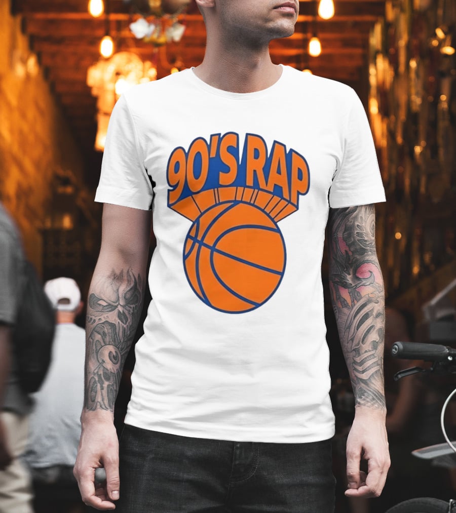 90's Rap Basketball Bold Orange Blue T-Shirt