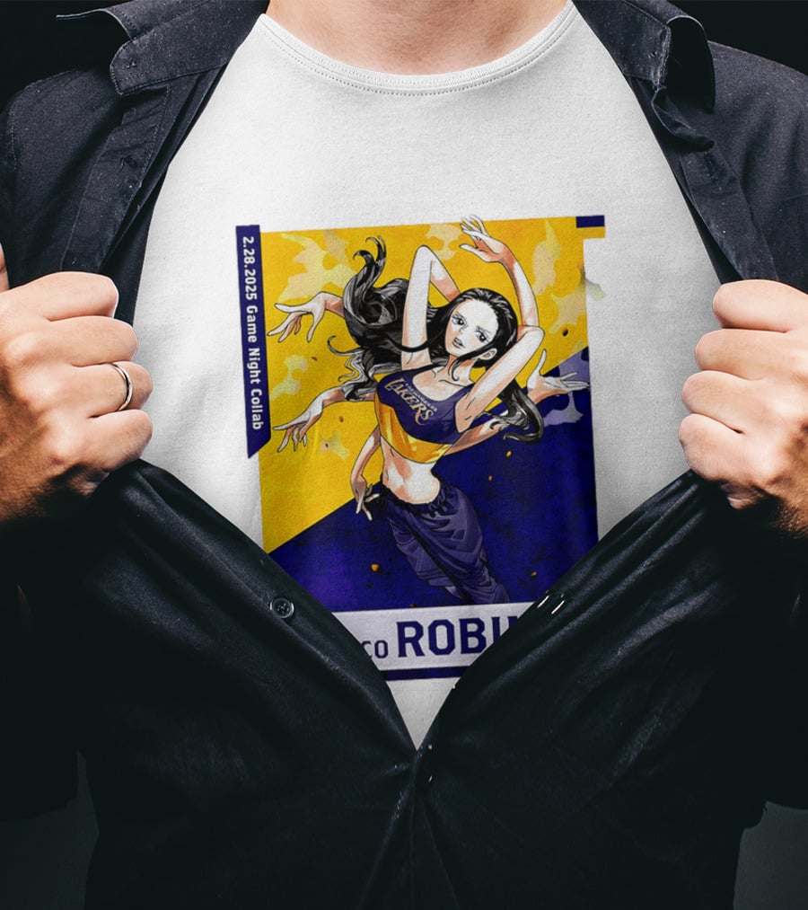 2025 Game Night Collab One Piece X Los Angeles Lakers Nico Robin T-Shirt