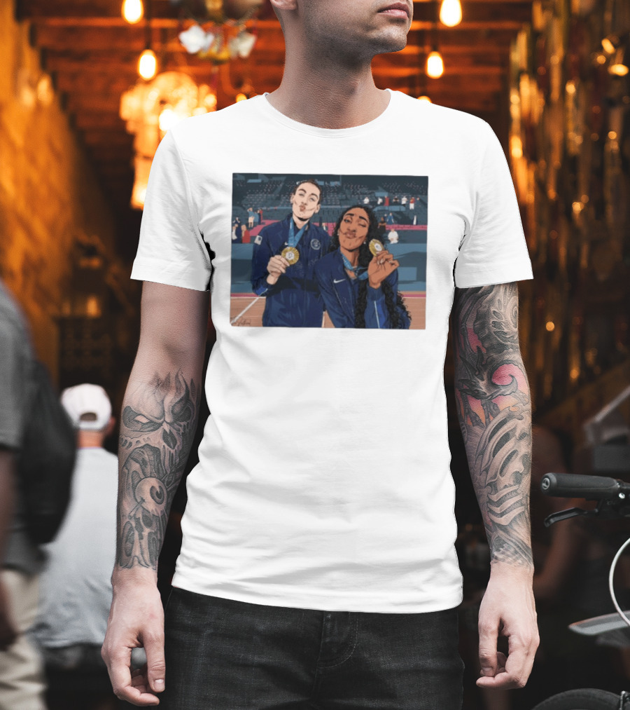 A'Ja Wilson Breanna Stewart Gold Medal Celebration WNBA T-Shirt