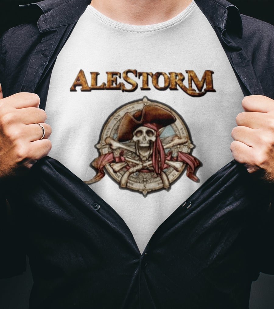 ALESTORM Pirate Skeleton Nautical Compass Skulls Crossbones T-Shirt