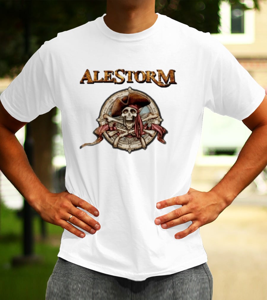 ALESTORM Pirate Skeleton Nautical Compass Skulls Crossbones T-Shirt