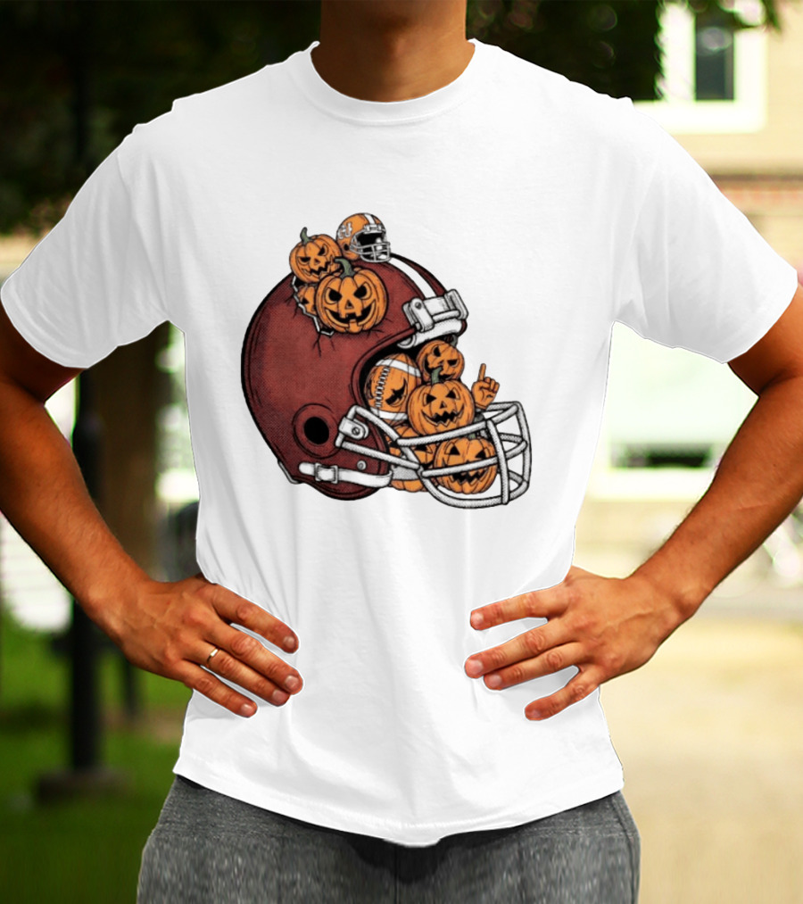 Cleveland Browns Halloween Pumpkin Football Helmet T-Shirt