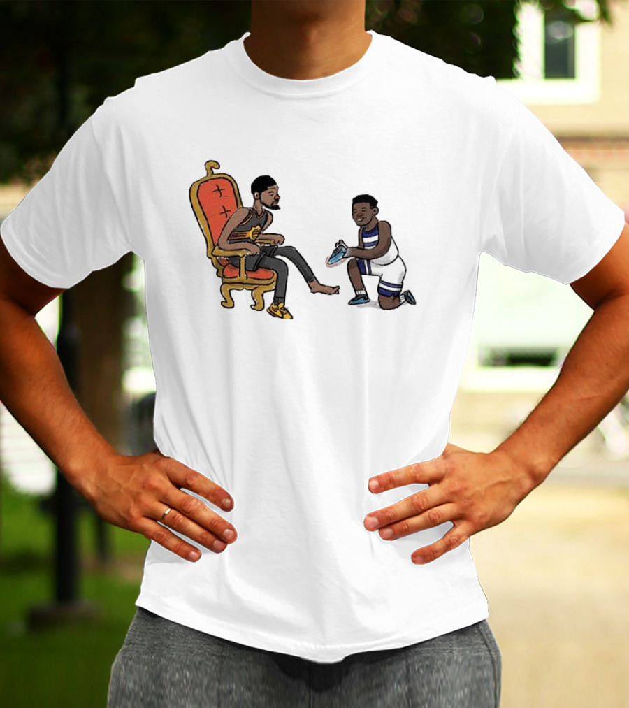 Anthony Edwards Kevin Durant Cartoon Shoe Fitting Basketball Scene T-Shirt