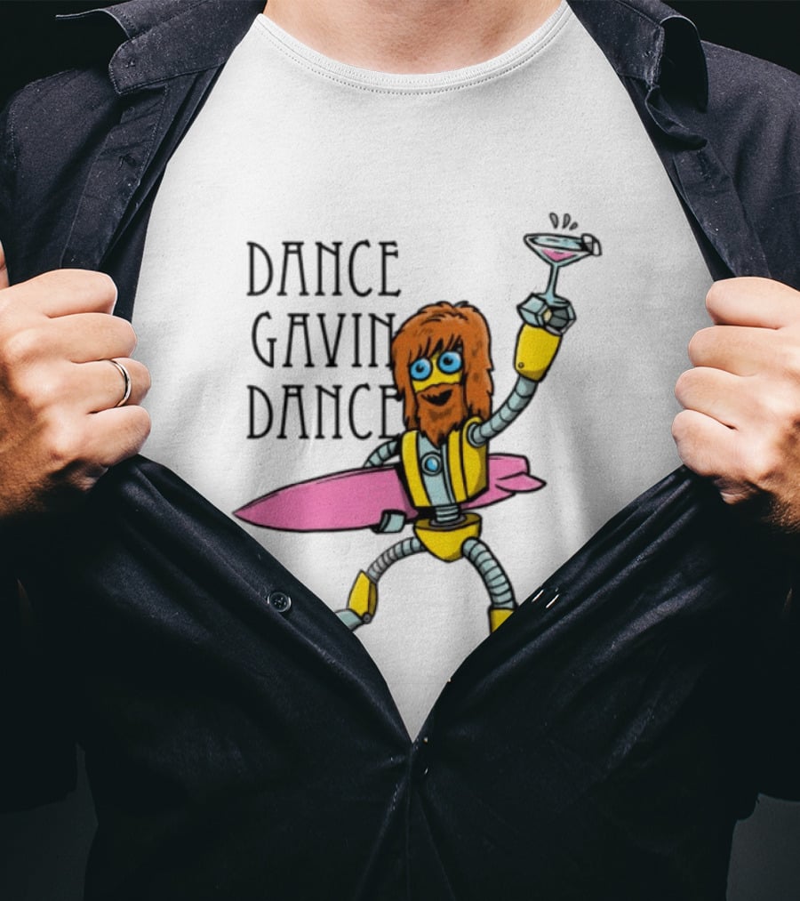 Dance Gavin Dance Surfing Robot With Pink Surfboard And Cocktail T-Shirt