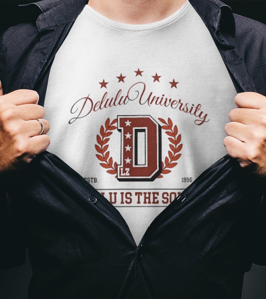 Delulu University Delulu Is The Solulu Estb 1996 LZ D Emblem With Stars And Laurel Wreath T-Shirt