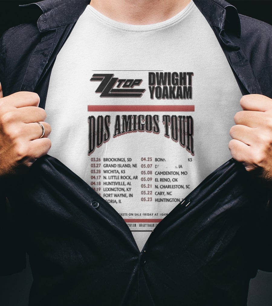 ZZ Top Dwight Yoakam Dos Amigos Tour 2026 Dates And Locations T-Shirt