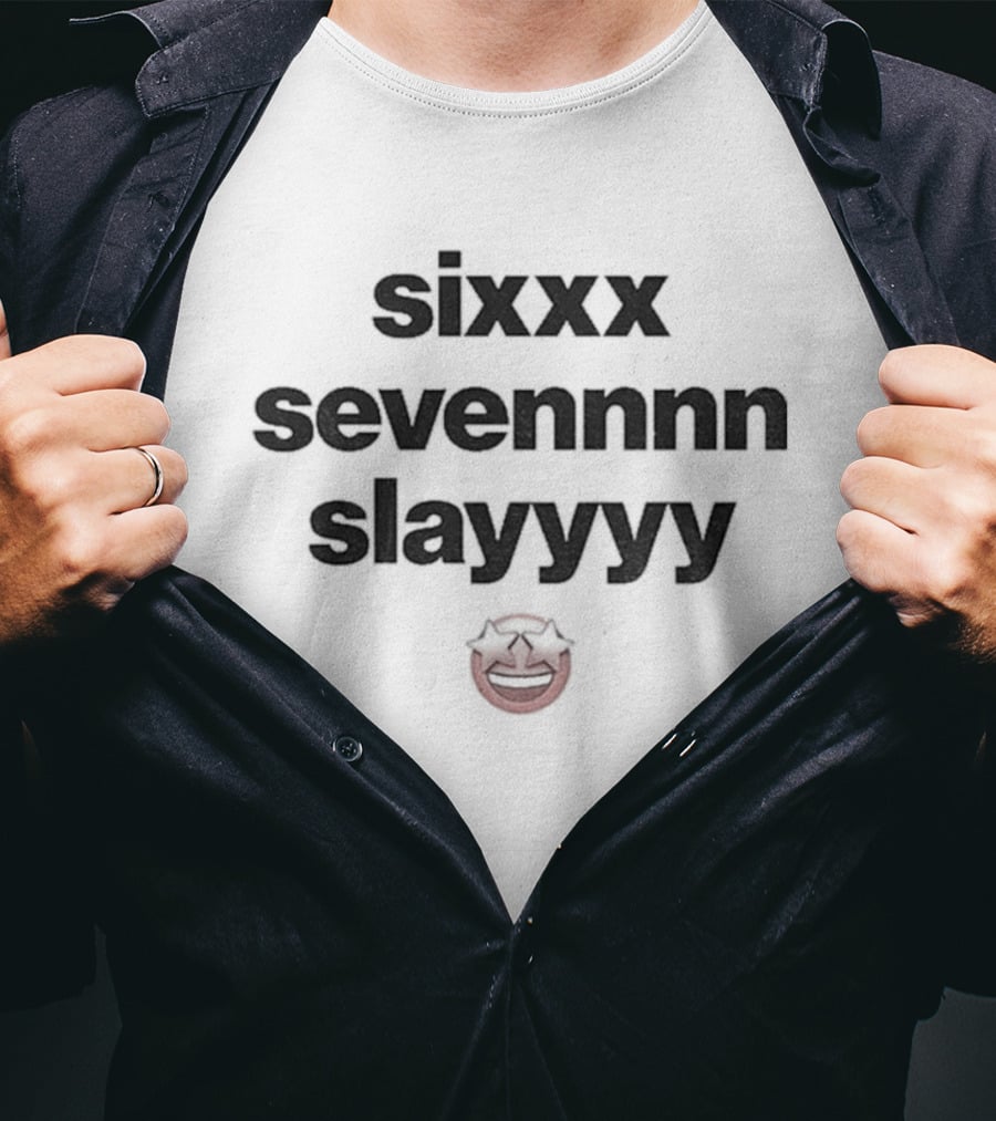 Sixxx Sevennnn Slayyyy Red Smiley Face T-Shirt