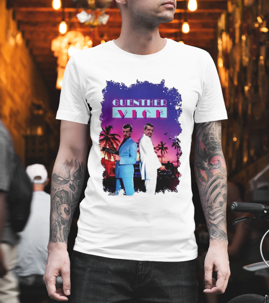 Guenther Vice 80s Retro Miami Style Palm Trees Sunset T-Shirt
