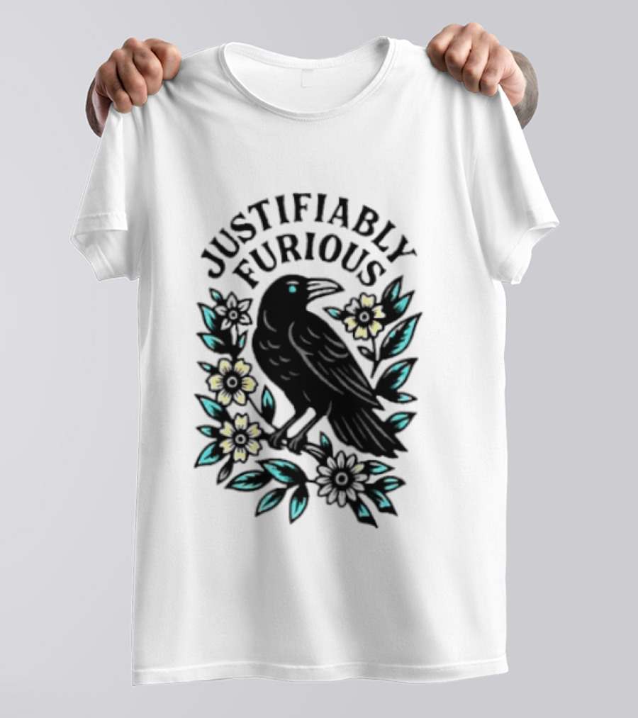 Justifiably Furious Bird With Floral Accents T-Shirt