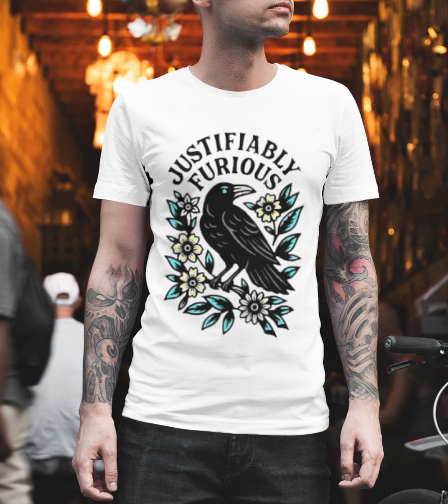 Justifiably Furious Bird With Floral Accents T-Shirt
