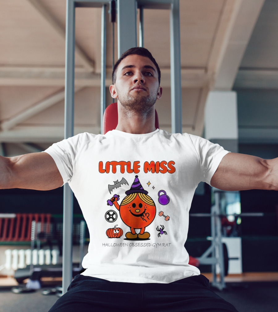 Little Miss Halloween Obsessed Gym Rat Witch With Pumpkins And Weights T-Shirt