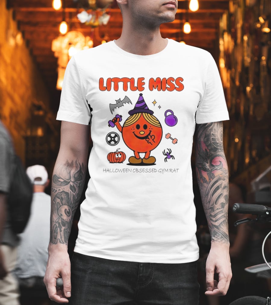 Little Miss Halloween Obsessed Gym Rat Witch With Pumpkins And Weights T-Shirt