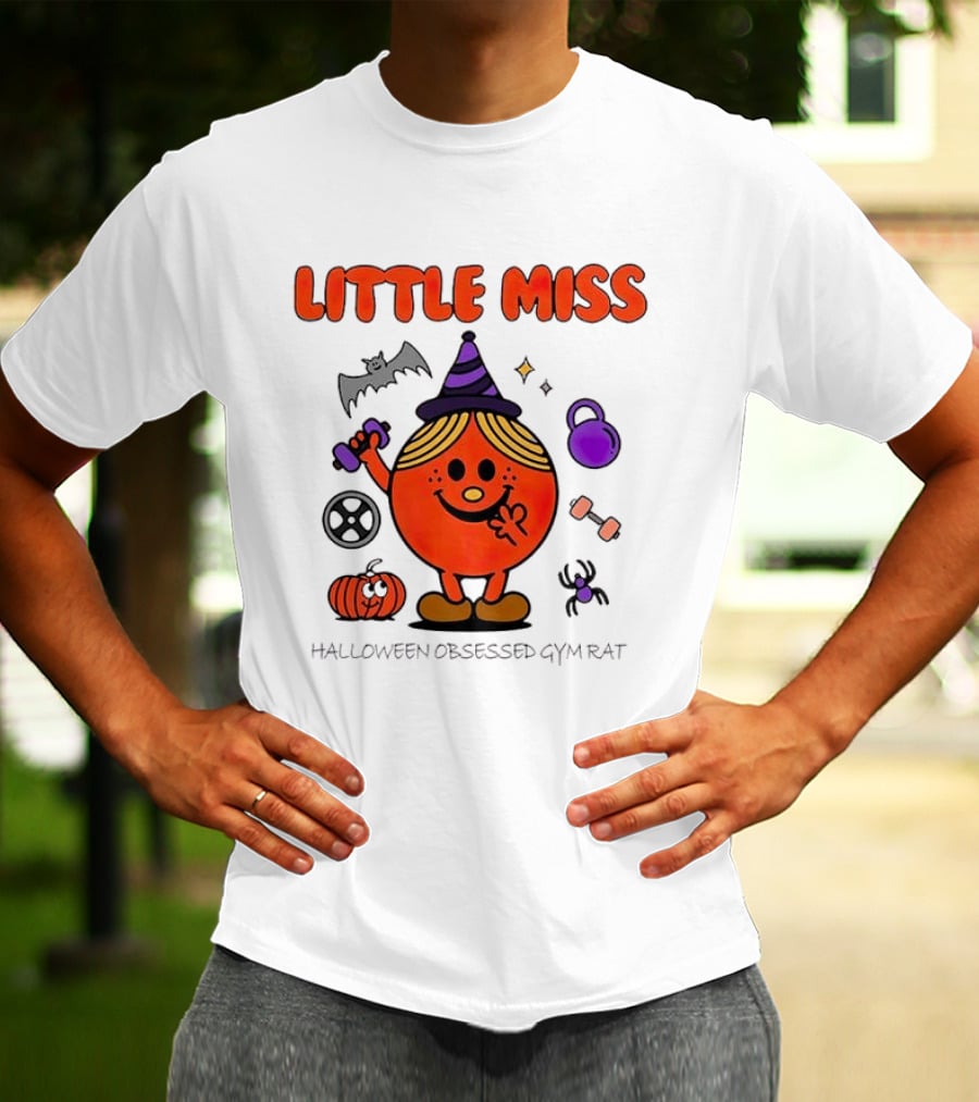 Little Miss Halloween Obsessed Gym Rat Witch With Pumpkins And Weights T-Shirt