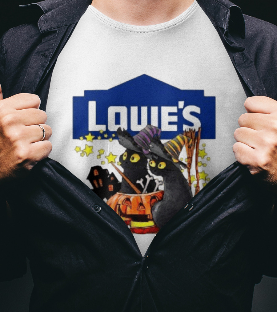 Louie's Witch Cats Halloween Pumpkins Skulls Stars T-Shirt