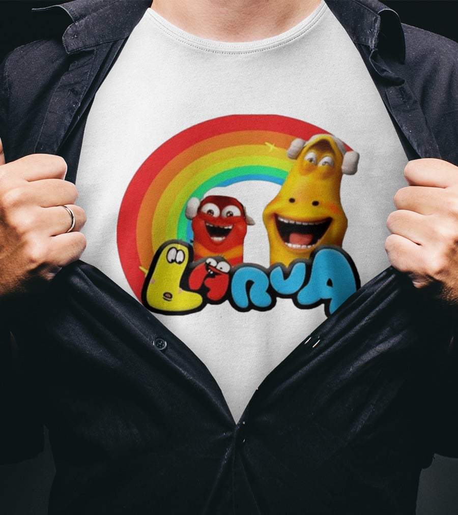 Larva Cartoon Characters With Rainbow T-Shirt