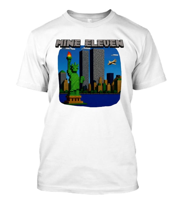Mine Eleven Pixel City Statue Vector World Twin Towers Scene T-Shirt
