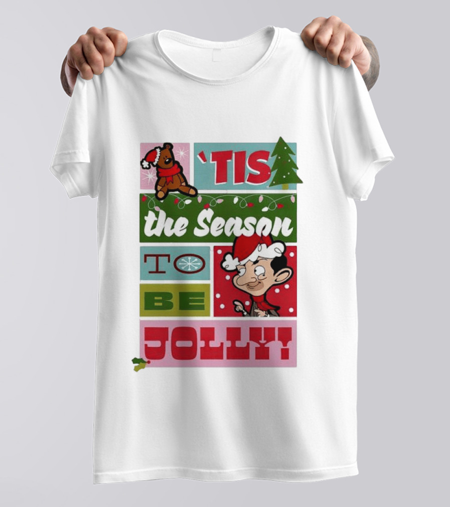 Mr Bean Tis The Season To Be Jolly Christmas Cartoon Santa Hat Fun T-Shirt