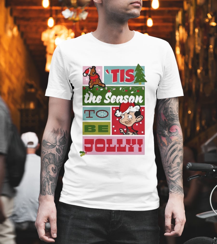 Mr Bean Tis The Season To Be Jolly Christmas Cartoon Santa Hat Fun T-Shirt