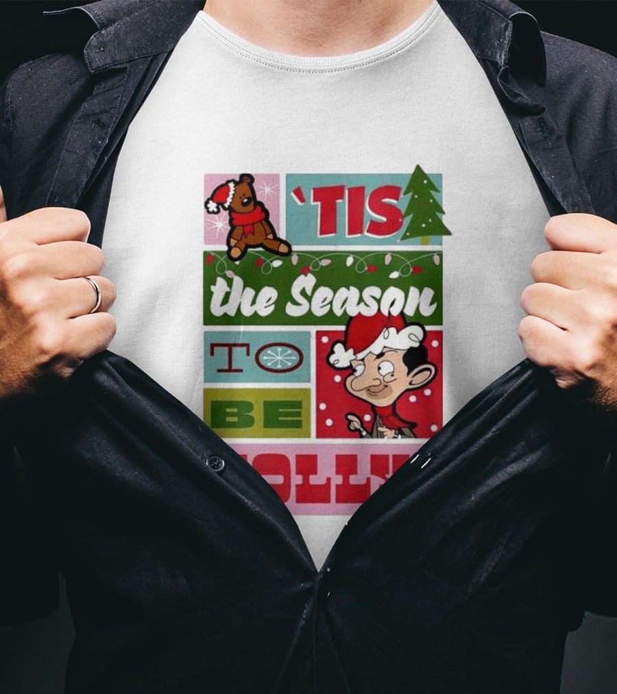 Mr Bean Tis The Season To Be Jolly Christmas Cartoon Santa Hat Fun T-Shirt