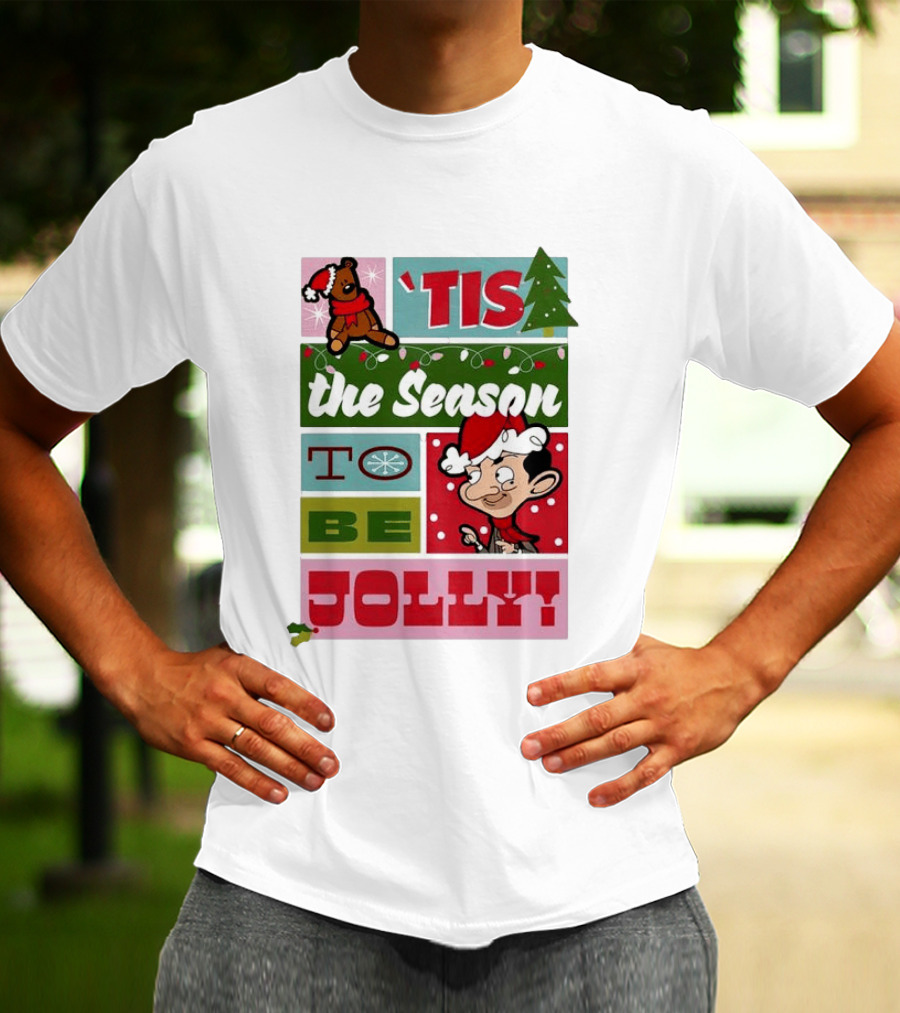 Mr Bean Tis The Season To Be Jolly Christmas Cartoon Santa Hat Fun T-Shirt