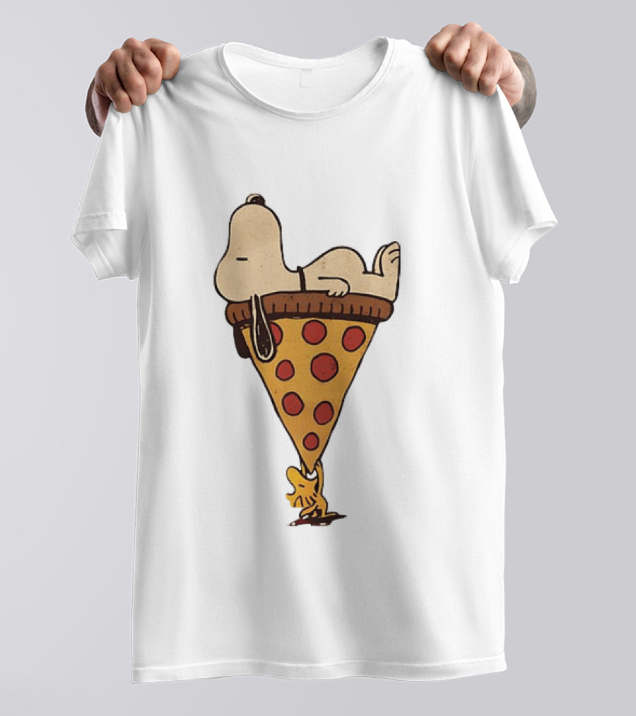Snoopy Relaxing On Giant Pizza Slice With Woodstock Peanuts Collection T-Shirt