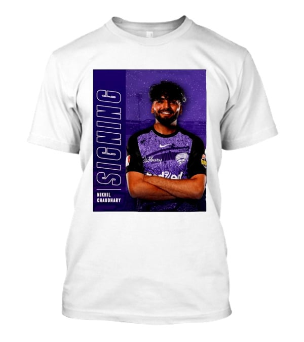 Nikhil Chaudhary Signing Hobart Hurricanes Cadbury BBL T-Shirt