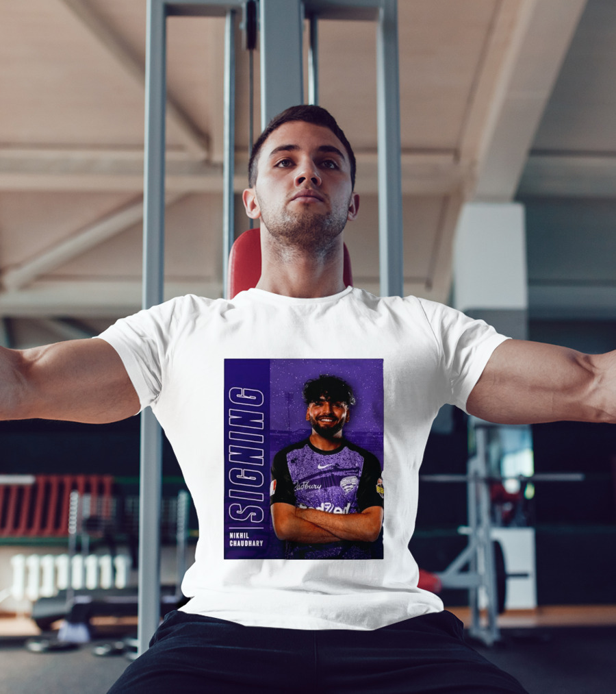 Nikhil Chaudhary Signing Hobart Hurricanes Cadbury BBL T-Shirt