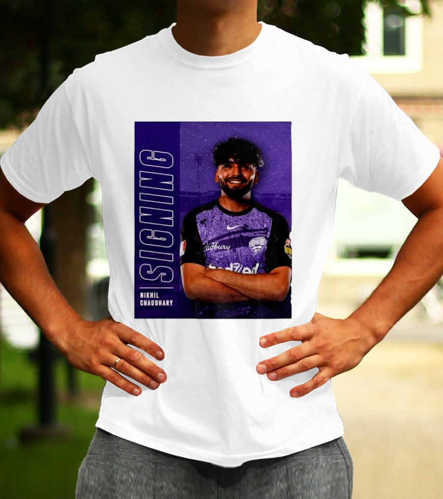 Nikhil Chaudhary Signing Hobart Hurricanes Cadbury BBL T-Shirt
