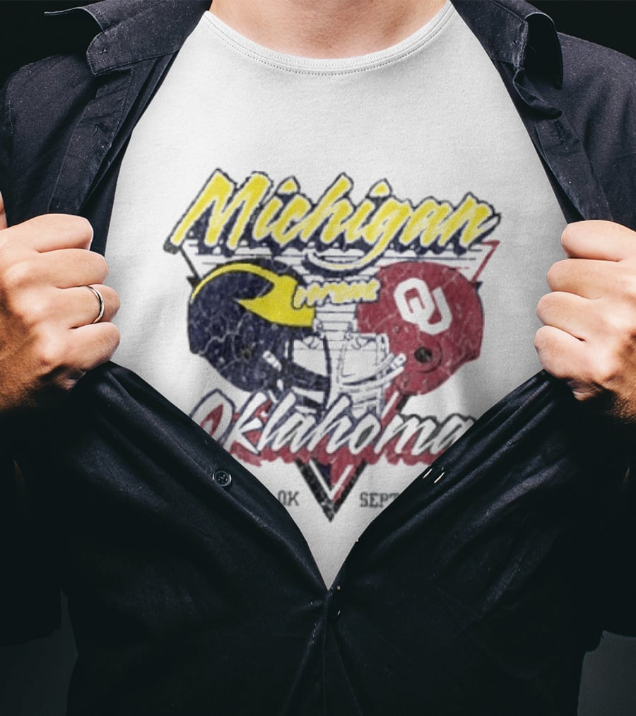 Oklahoma Sooners Vs Michigan Wolverines Football Helmet Norman OK September 6 2025 T-Shirt