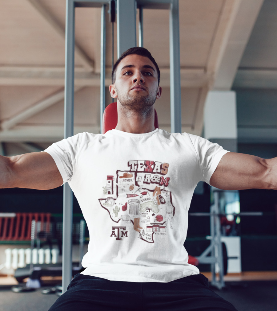 Texas A&M Aggies Map With Iconic Symbols And Landmarks T-Shirt