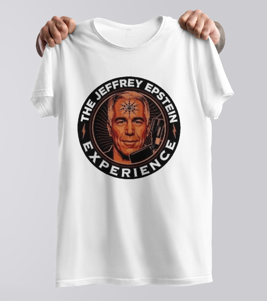 The Jeffrey Epstein Experience Meme Parody Headshot With Microphone And Psychedelic T-Shirt