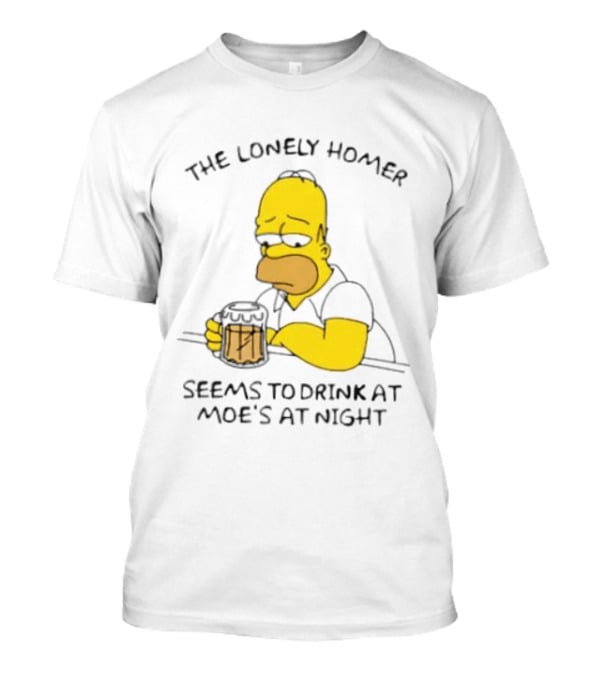 The Lonely Homer Drinking At Moe's Tavern Mood Nighttime Scene T-Shirt