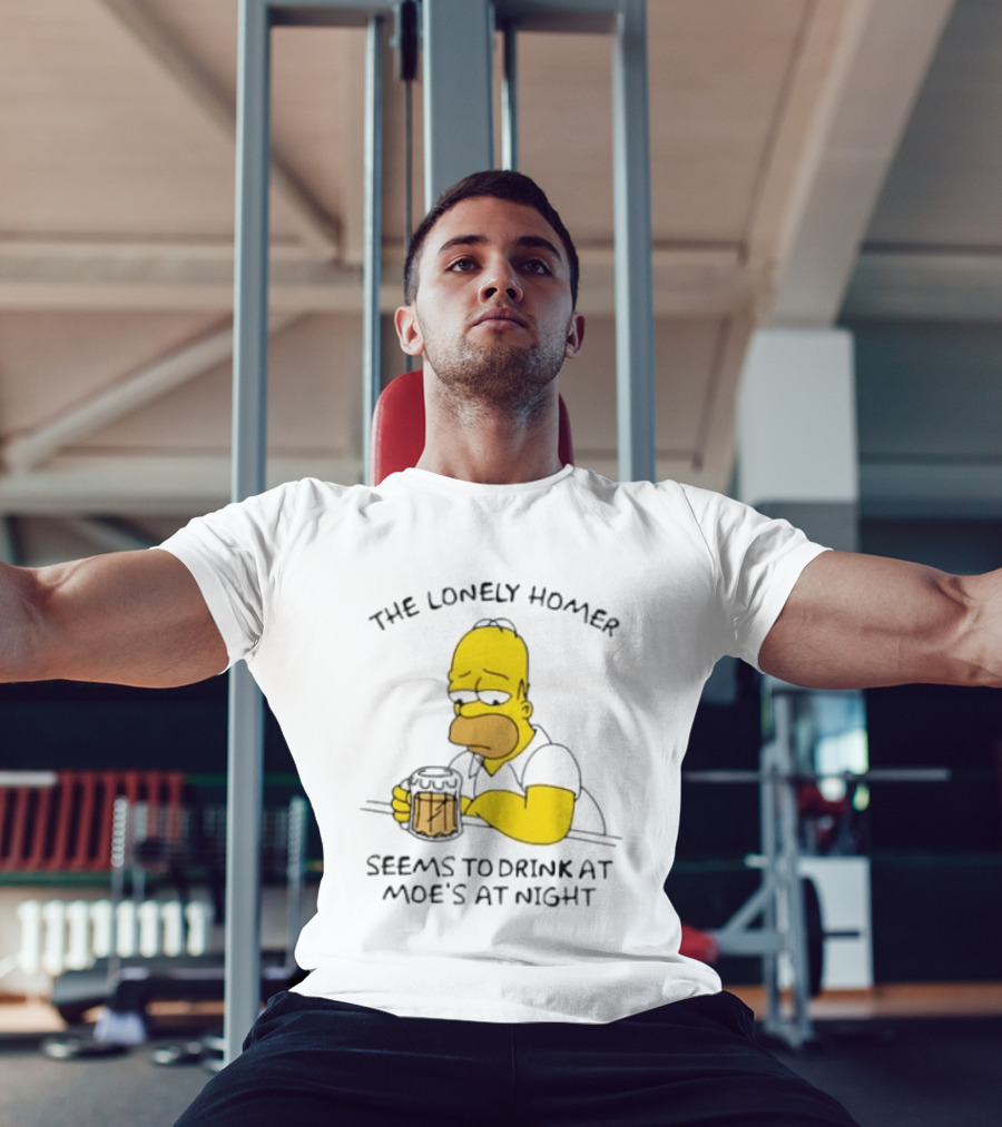 The Lonely Homer Drinking At Moe's Tavern Mood Nighttime Scene T-Shirt