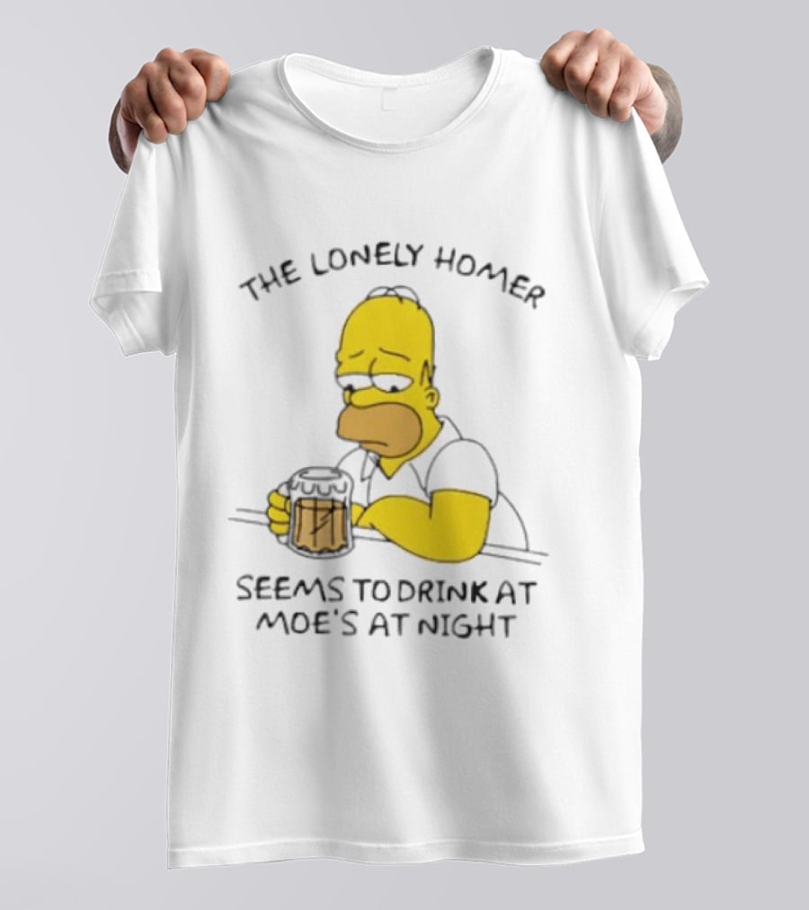 The Lonely Homer Drinking At Moe's Tavern Mood Nighttime Scene T-Shirt