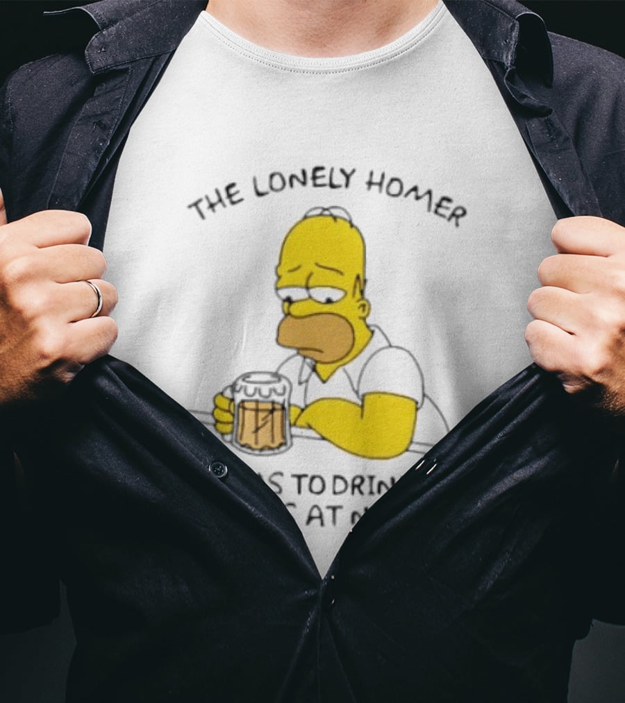 The Lonely Homer Drinking At Moe's Tavern Mood Nighttime Scene T-Shirt