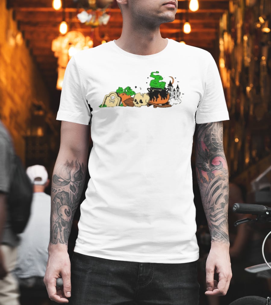 Spooky Kentucky Halloween With Pumpkins And Skull Scene T-Shirt
