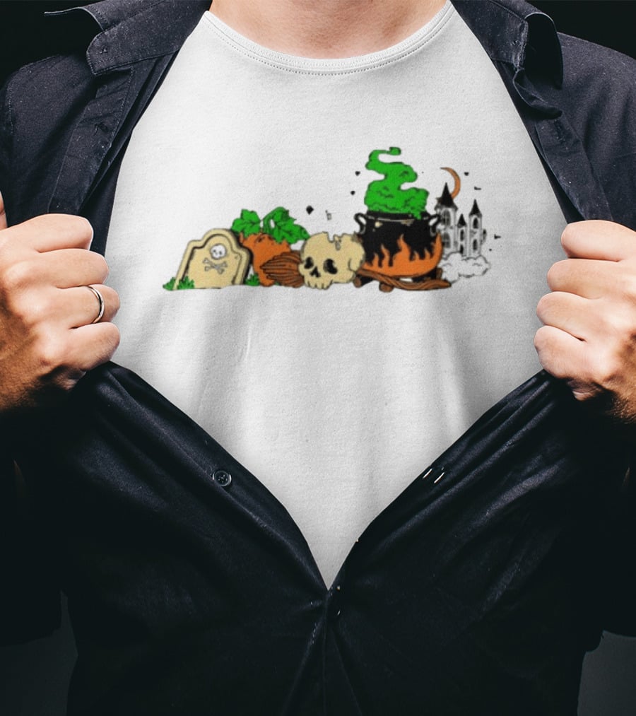 Spooky Kentucky Halloween With Pumpkins And Skull Scene T-Shirt