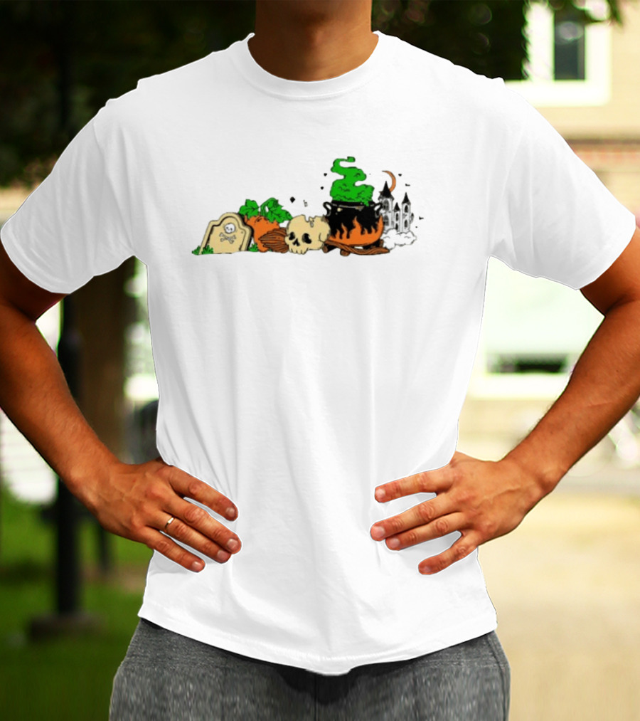 Spooky Kentucky Halloween With Pumpkins And Skull Scene T-Shirt