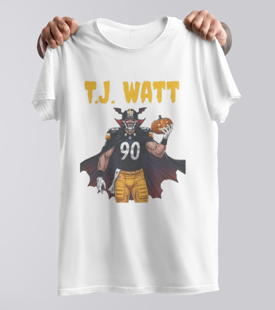 T.J. Watt Pittsburgh Steelers Halloween Dracula 90 Football Pumpkin T-Shirt
