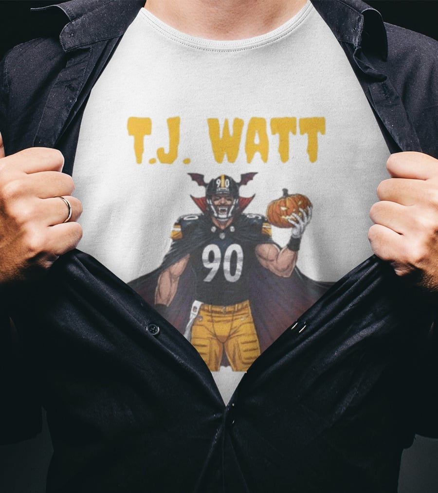 T.J. Watt Pittsburgh Steelers Halloween Dracula 90 Football Pumpkin T-Shirt