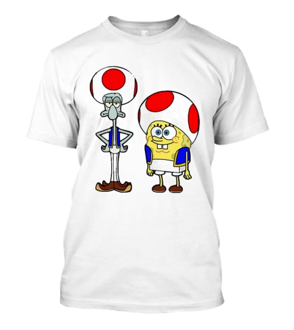 Toad Squidward Spongebob Crossover Super Mario Game Characters T-Shirt