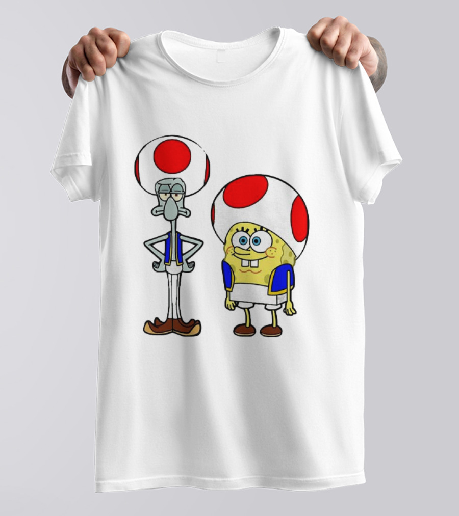 Toad Squidward Spongebob Crossover Super Mario Game Characters T-Shirt