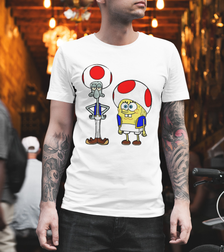 Toad Squidward Spongebob Crossover Super Mario Game Characters T-Shirt