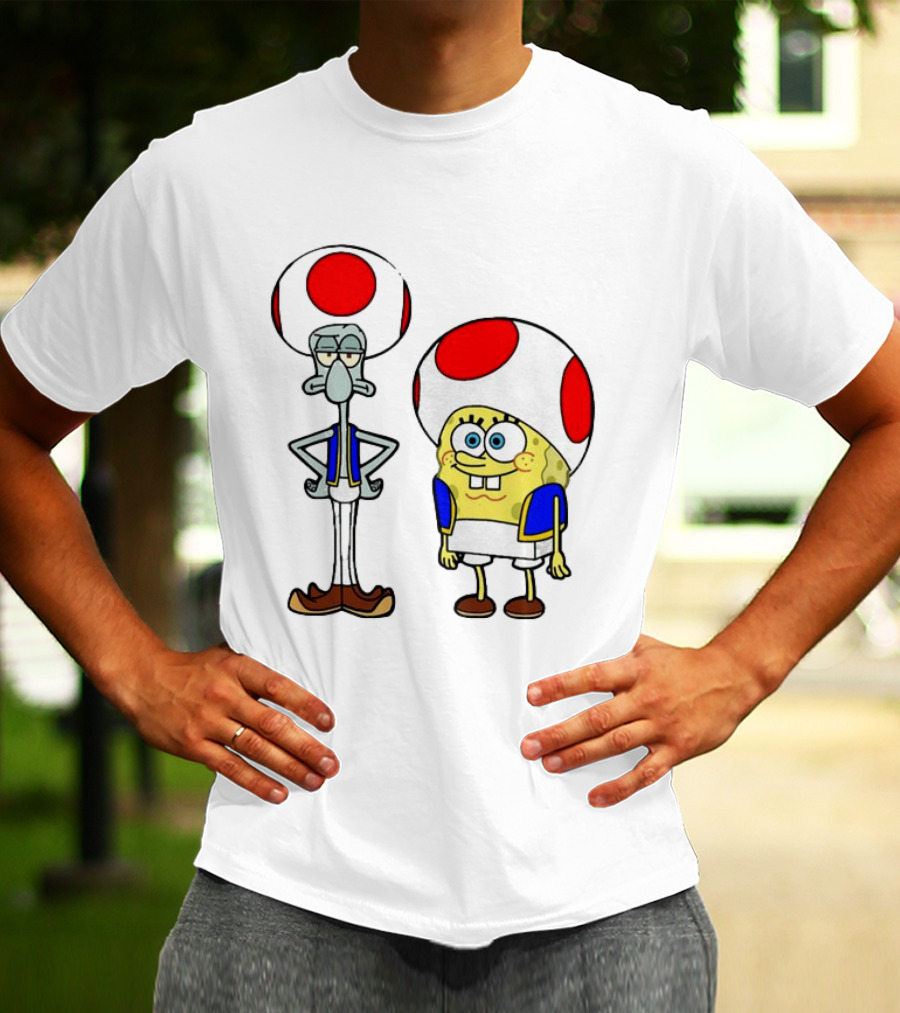 Toad Squidward Spongebob Crossover Super Mario Game Characters T-Shirt