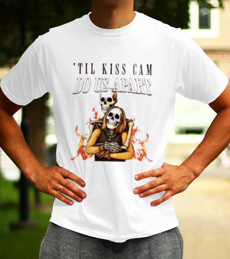 Til Kiss Cam Do Us Part Skeleton Halloween Flames T-Shirt
