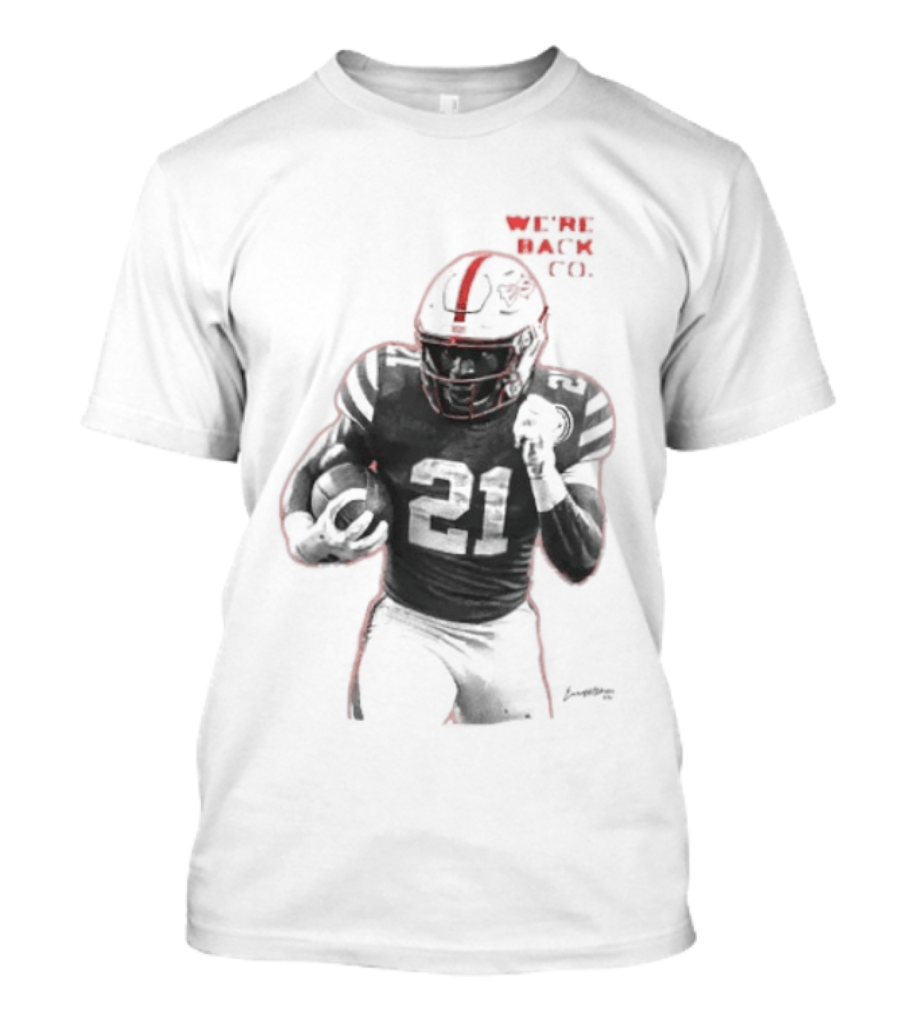 We're Back CO EMoney Backfield Football Player Number 21 Football Helmet Illustrated T-Shirt