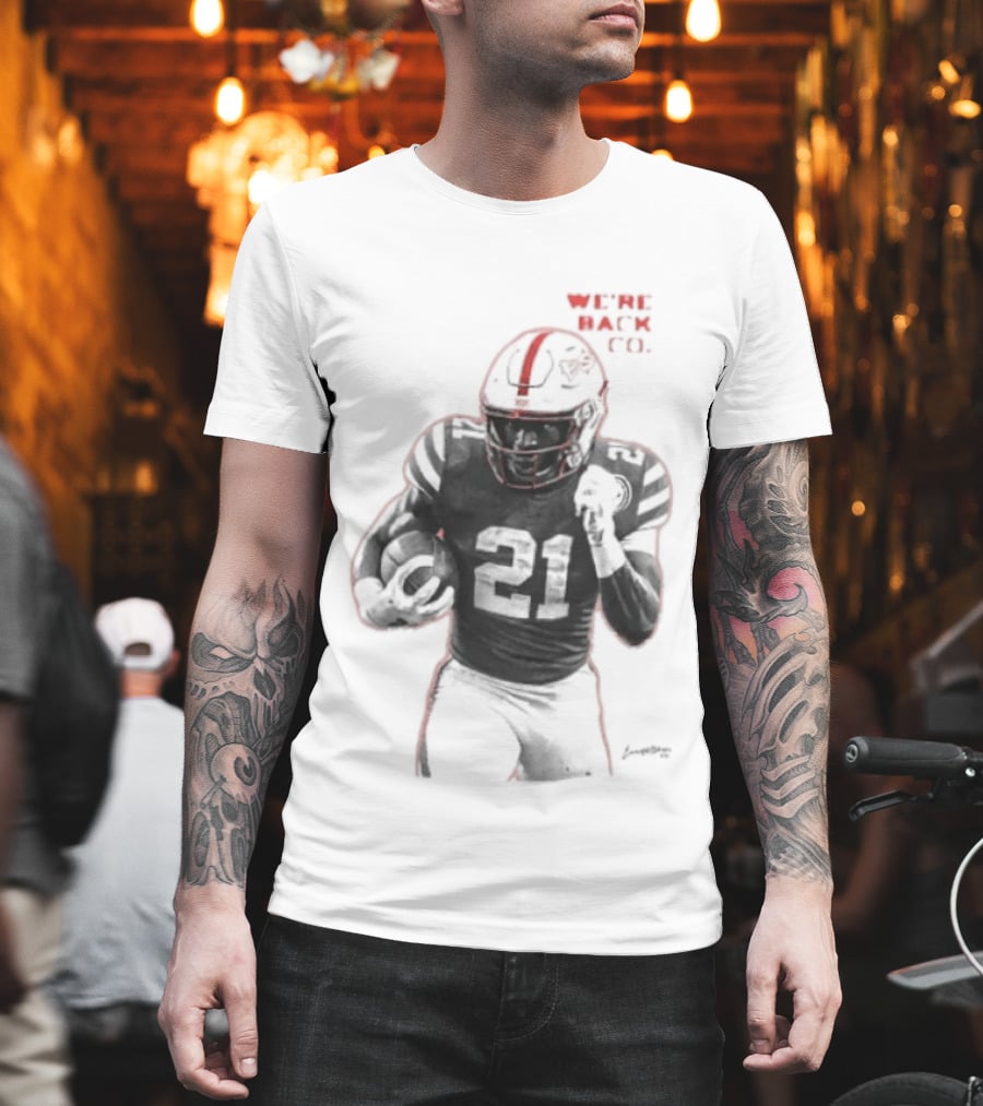 We're Back CO EMoney Backfield Football Player Number 21 Football Helmet Illustrated T-Shirt