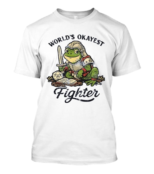 World's Okayest Fighter Frog In Armor With D20 Dice And Sword T-Shirt