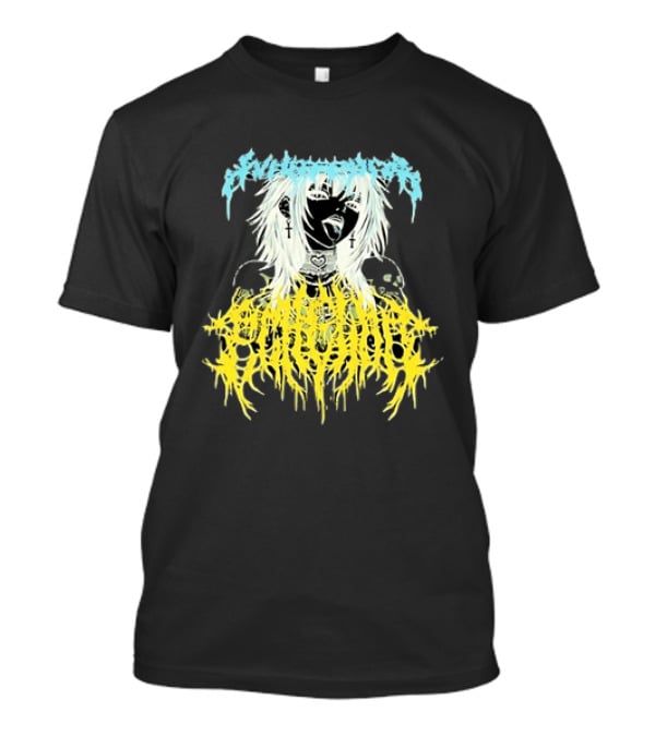 Anime Girl Emo Goth Aesthetic Crybaby Hardcore Chained Heart Cross Earrings T-Shirt